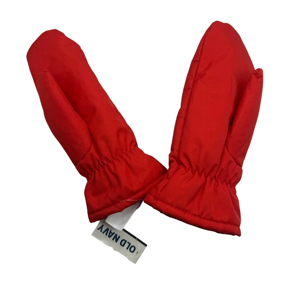 Old Navy Red Quilted Winter Mittens S/M Puffer Fleece Lined 393357-00-1 NEW